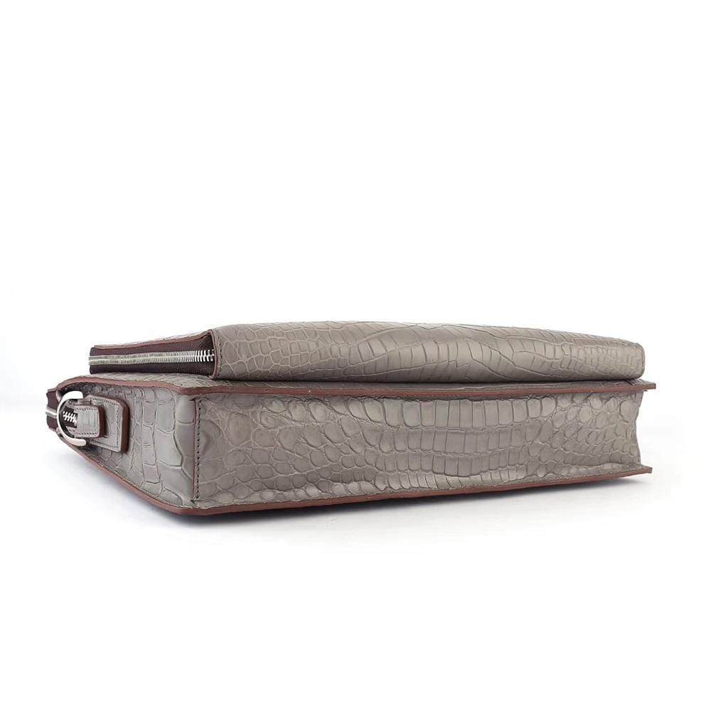 Preorder Men's Crocodile Leather Briefcase with Front Zip Pocket Dark Grey