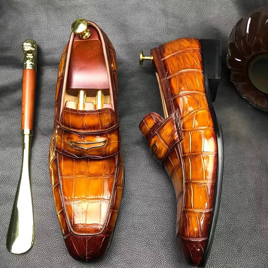 Preorder Men's Crocodile Leather Loafer Slip-On Penny Shoes