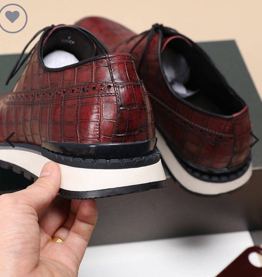 Preorder Crocodile Leather Sneaker Shoes Retro Grey