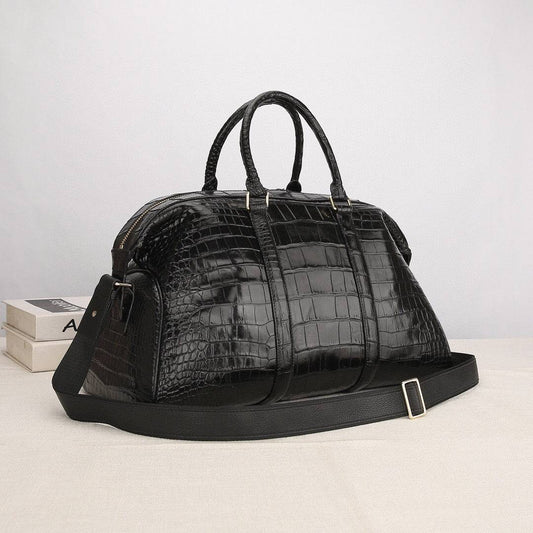 Unisex Classic Genuine Crocodile Belly Leather Travel Duffle Outdoor Leisure Large Capacity Simple Style Bag