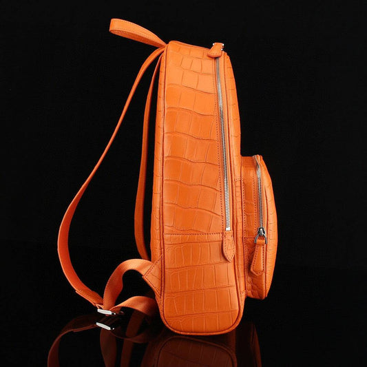 Unisex Genuine Crocodile Leather Backpack Orange