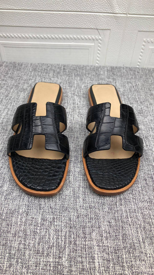 Crocodile Shoes Women's Crocodile Leather Flat Slides