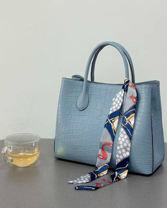 Women's Genuine Crocodile Leather Top Handle Shoulder Tote Purse Messenger Bags 32cm Pale Blue