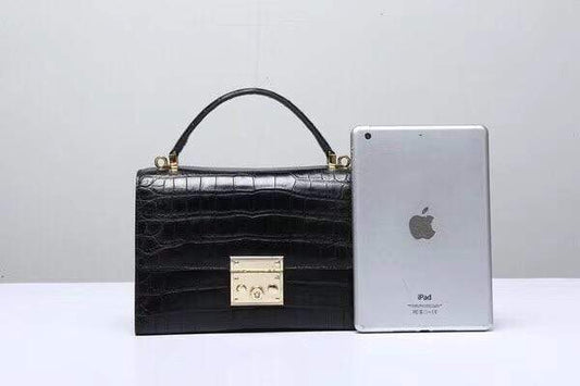 Women's Genuine Crocodile Leather Tote Top Handle Bags Black