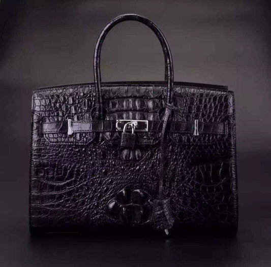 Crocodile Skin Leather Padlock Purse Office Tote Bags For Women