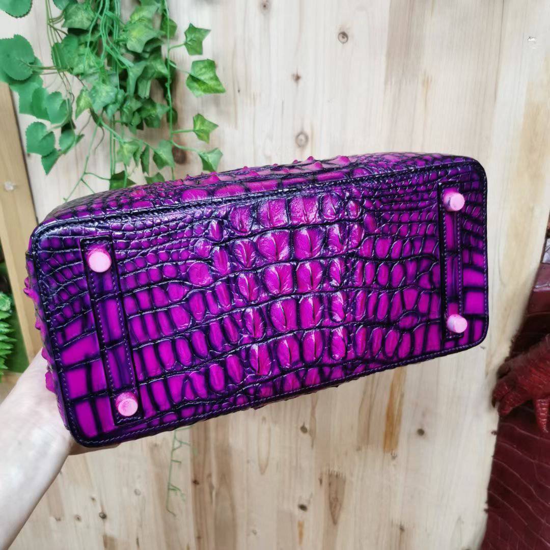 Womens Genuine Crocodile Leather Tote Shoulder Bags Vintage Purple