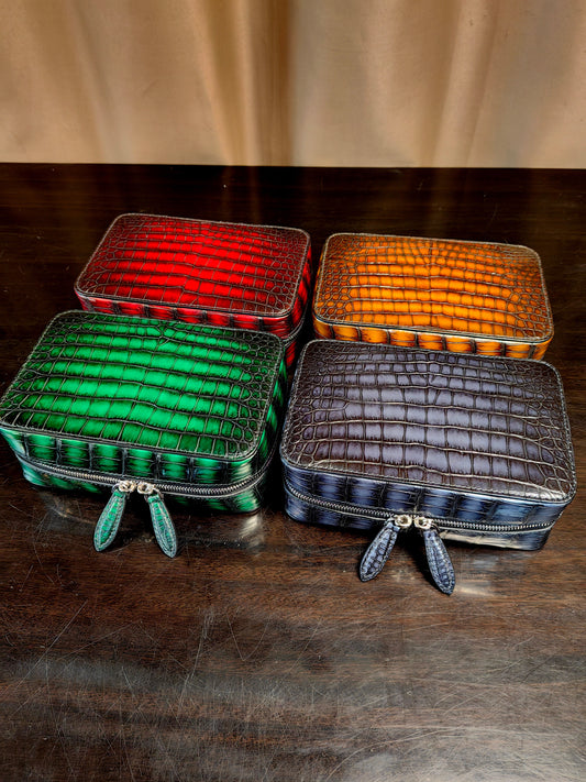 Vintage Genuine Crocodile Skin Leather Zippered Pipe Case, Crocodile Leather Pipe Bag, Crocodile leather Leather Pipe Pouch, Personalized Gift, Smoking Pipe Pouch, Tobacco, Christmas Gift