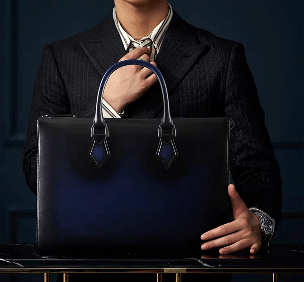 Rossie Viren 14-inch vintage leather laptop briefcase bag with handles, classic design, and durable imported leather.