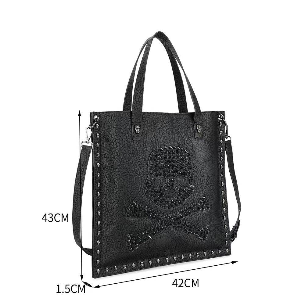 Large Rossie Viren 3D studded skull shopper bag with bold skull design and sturdy handles, perfect for everyday use.