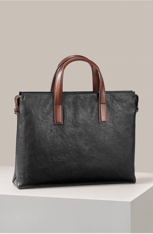 15 inch Togo Leather Laptop Briefcase Bag Black