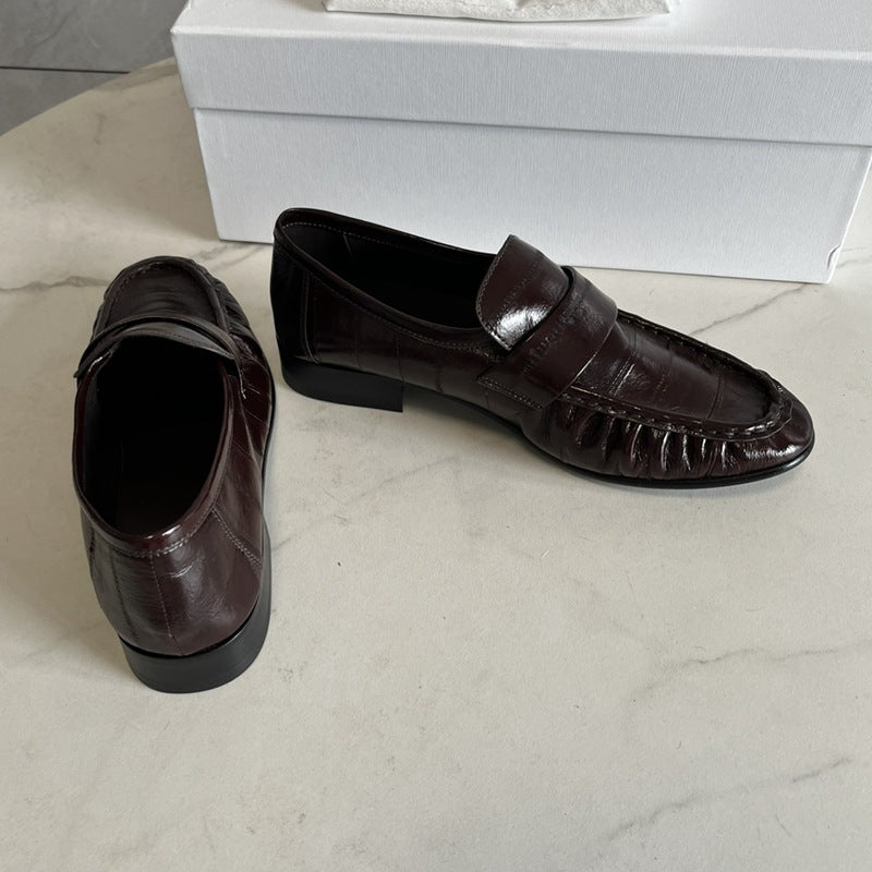 Rossie Viren eel skin loafers for women, stylish shoes with smooth eel skin texture, casual slip-on design, and comfortable fit.