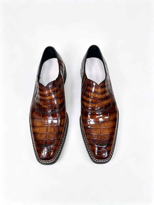 Crocodile Shoes, Men's Vintage Brown Crocodile Leather Loafer Slip-On Shoes