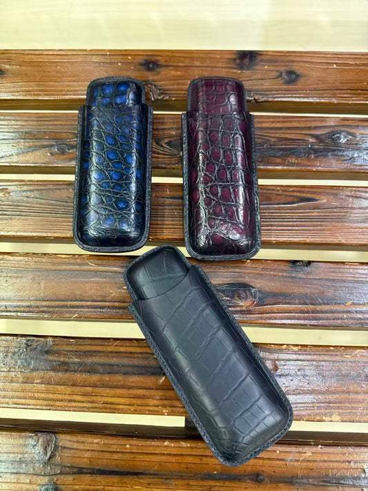 Genuine Crocodile Leather Cigar Case 2pcs/set
