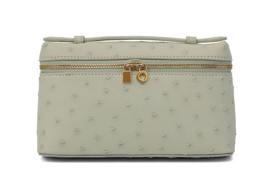 Genuine Ostrich Skin Leather Zipper Cosmetic Handle Bag Large