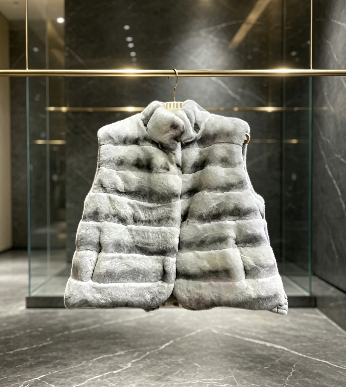 Unisex  Chinchilla Dyed Rex Rabbit Fur Vest