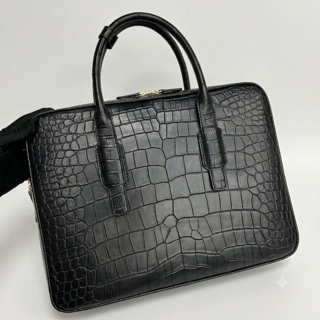 Men's Crocodile Briefcase Business Document Bags  Black