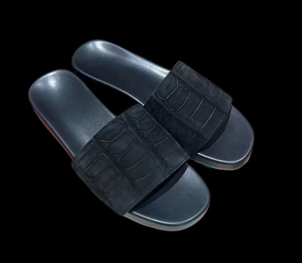 Rossie Viren men's nubuck crocodile leather slippers with crocodile pattern and soft sole, stylish and comfortable shoes.