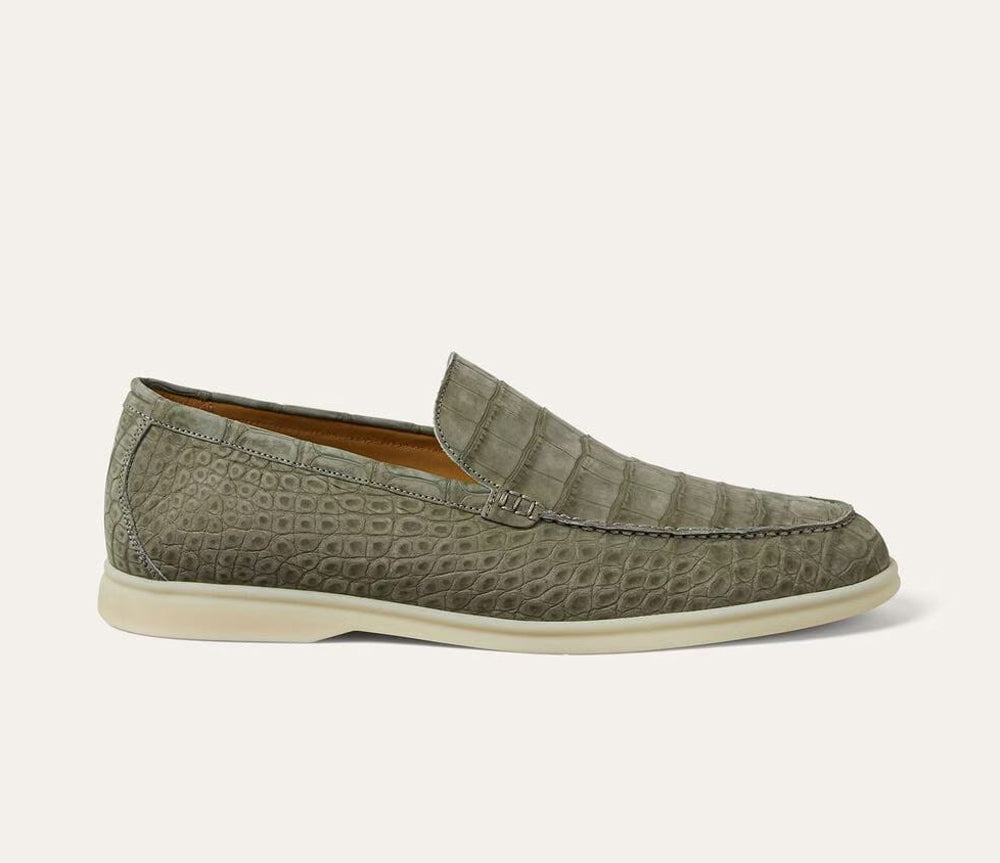 Preorder Nubuck Crocodile Shoes Men's Crocodile Leather Loafers Slip-On Dress Shoes Very Comfortable Brown
