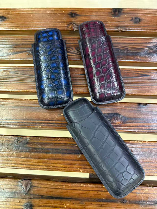 Genuine Crocodile Leather Cigar Case 2pcs/set