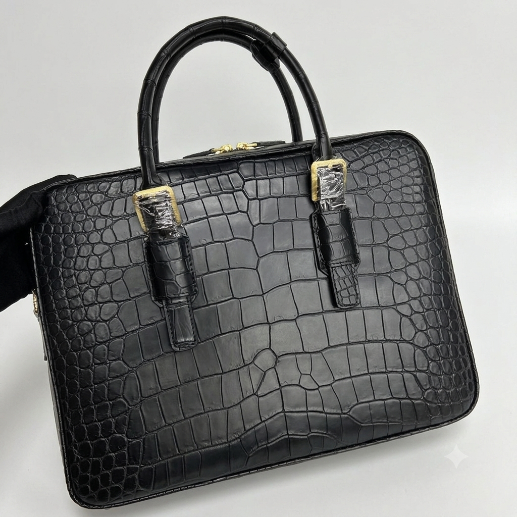 Men's Crocodile Briefcase Business Document Bags  Black