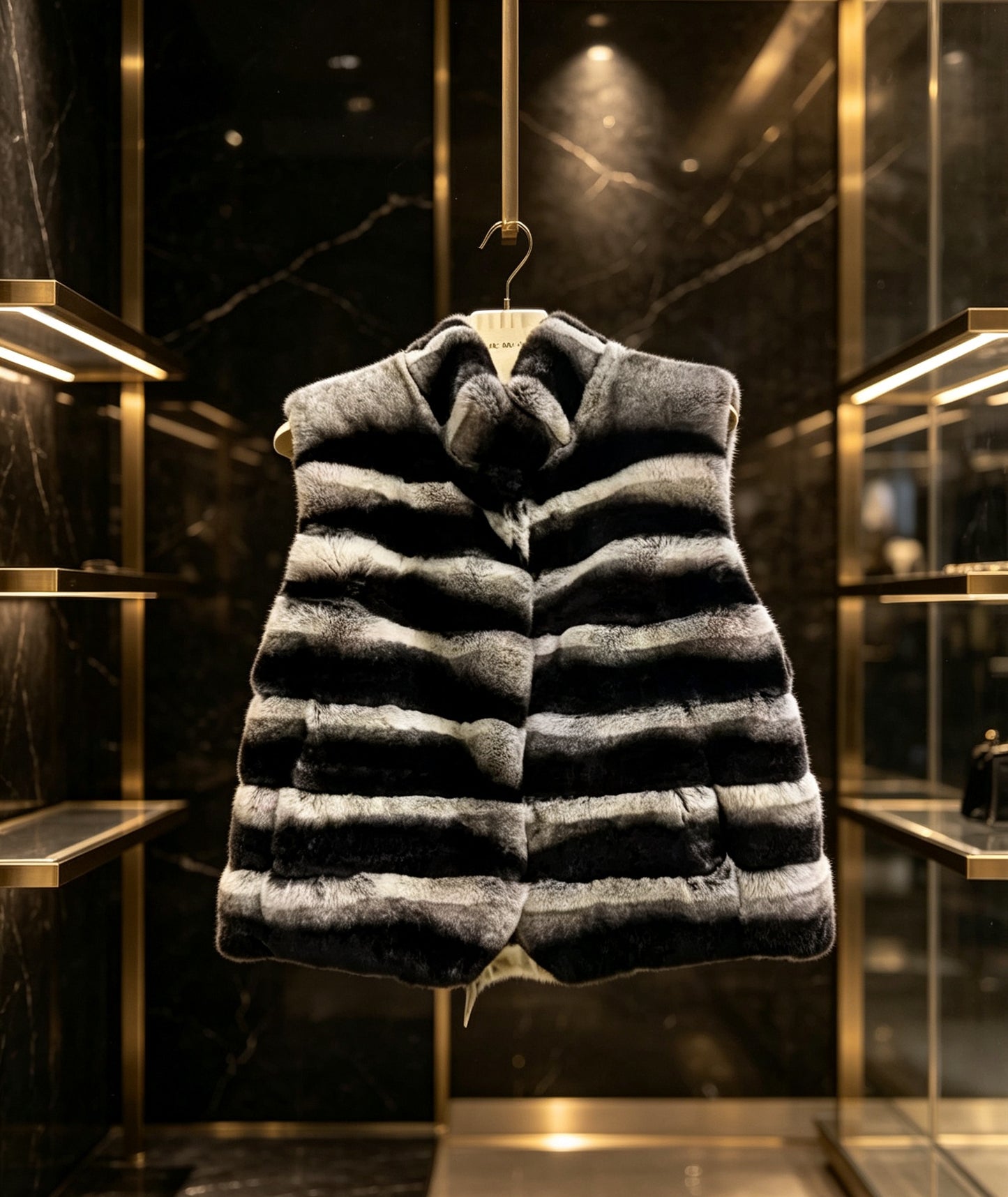 Unisex  Chinchilla Dyed Rex Rabbit Fur Vest