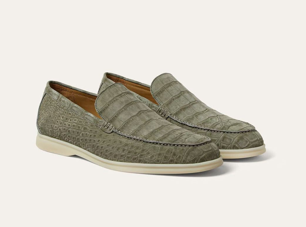 Preorder Nubuck Crocodile Shoes Men's Crocodile Leather Loafers Slip-On Dress Shoes Very Comfortable Brown