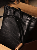 Unisex Black Crocodile Leather Backpack