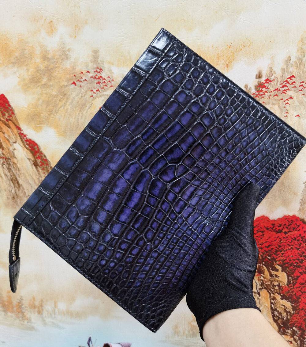 Genuine Vintage Crocodile Skin Leather  Wristlet Wallet Clutch Envelop