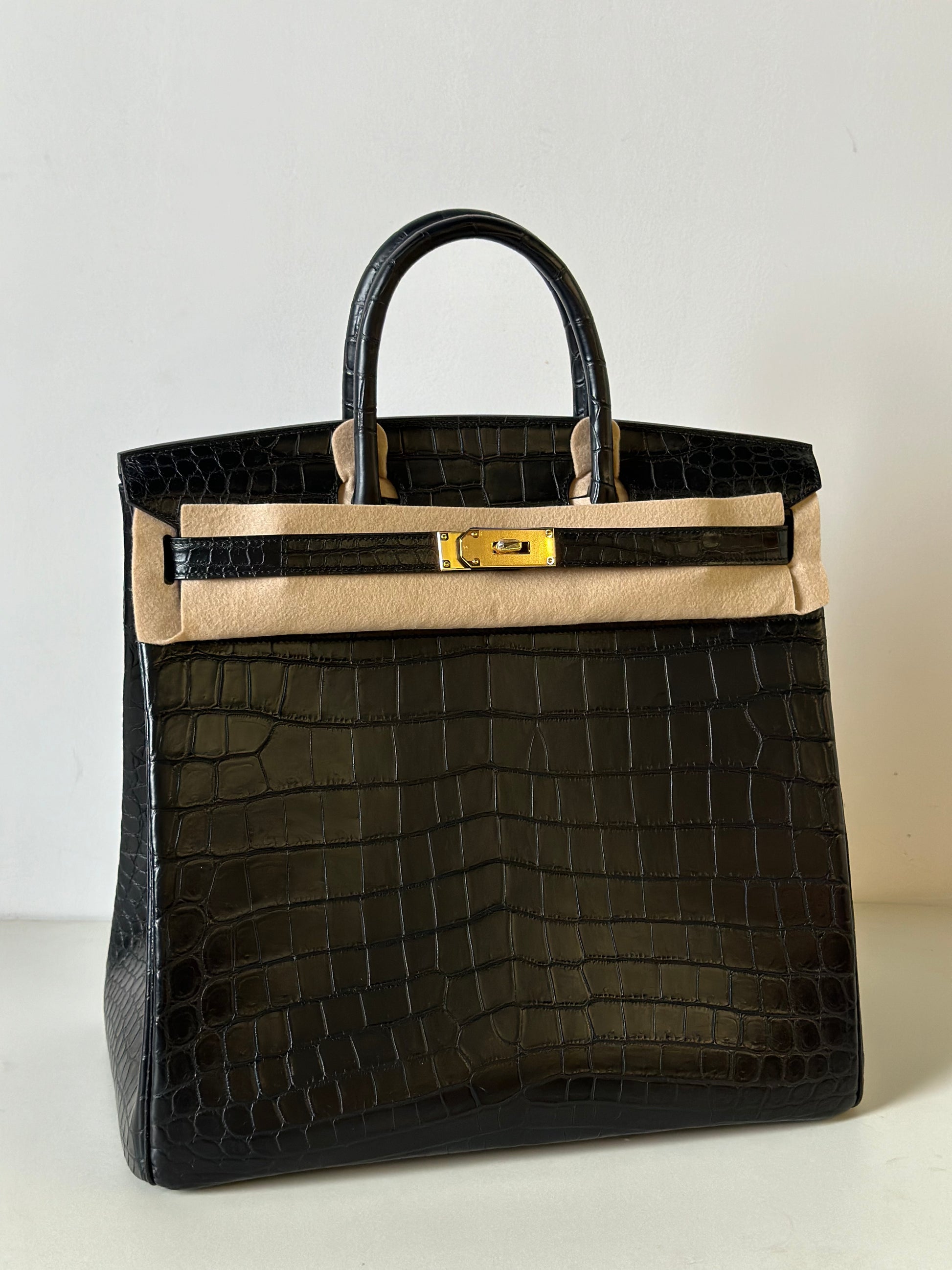 Black Rossie Viren crocodile skin leather tote bag with oversized padlock detail, 40cm, stylish office handbag.