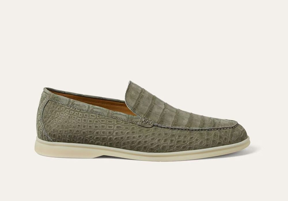 Preorder Nubuck Crocodile Shoes Men's Crocodile Leather Loafers Slip-On Dress Shoes Very Comfortable Brown