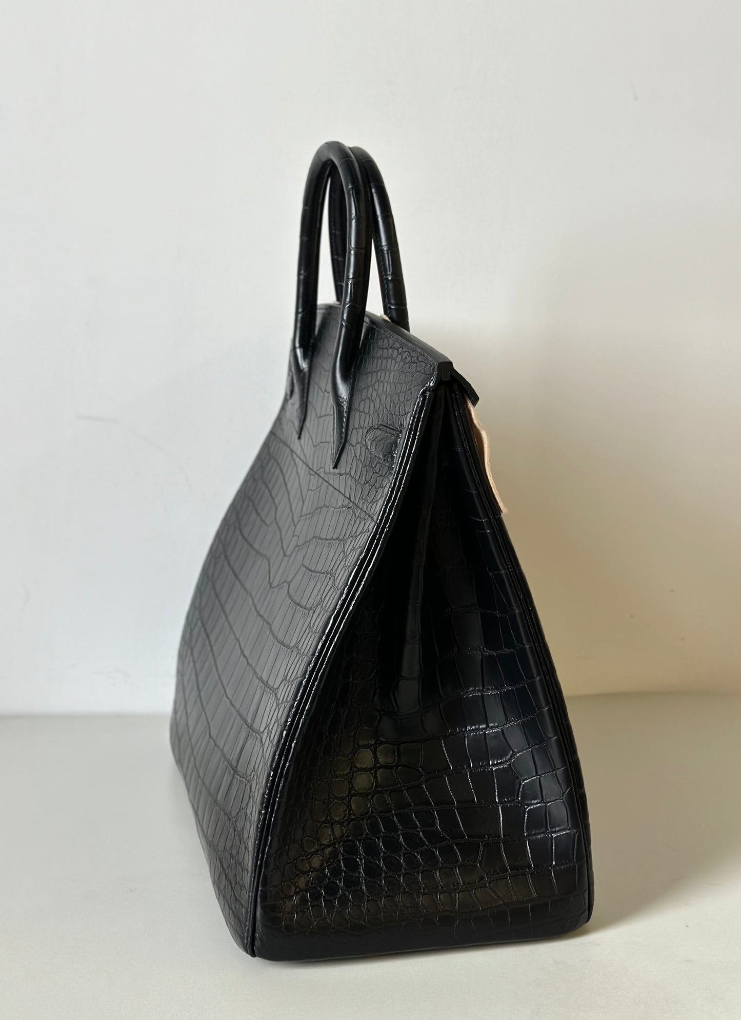 Black Rossie Viren crocodile skin leather handbag with oversized 40cm padlock tote design, stylish office bag.