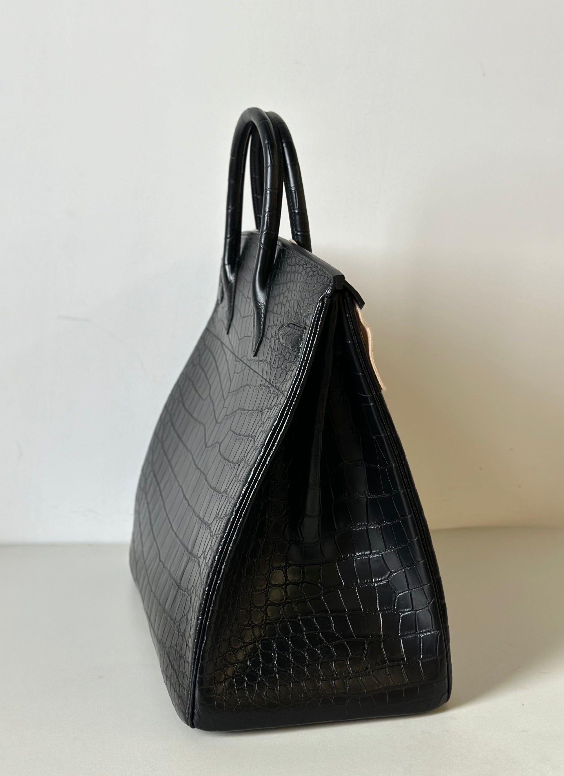 Black Rossie Viren crocodile skin leather handbag with oversized 40cm padlock tote design, stylish office bag.