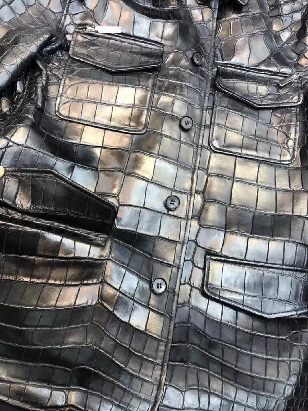 Crocodile Skin Leather Jacket Black