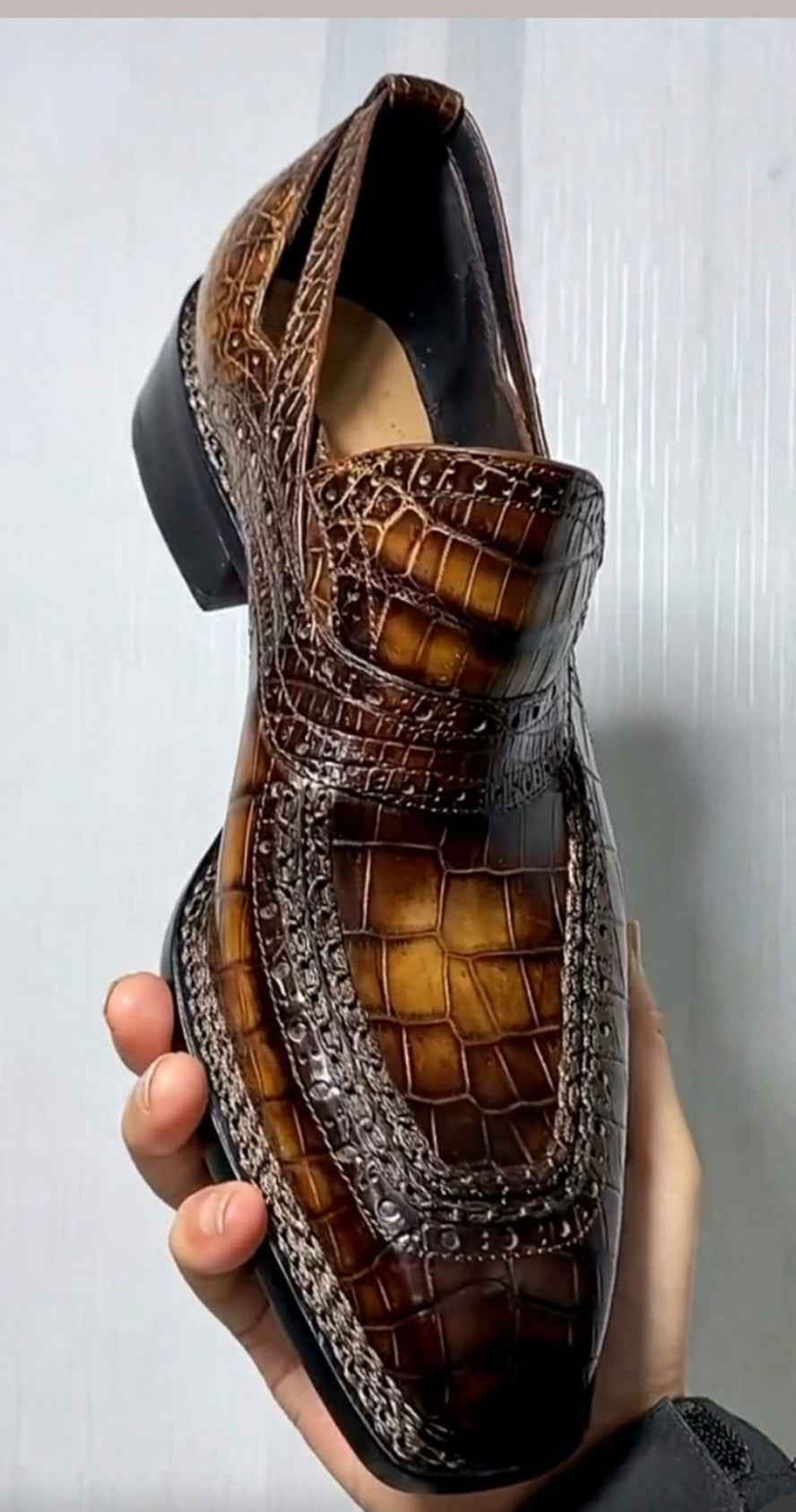 Preorder Crocodile Shoes  Vintage Blue Crocodile Leather Norwegian Sewn Dress Loafer Shoes