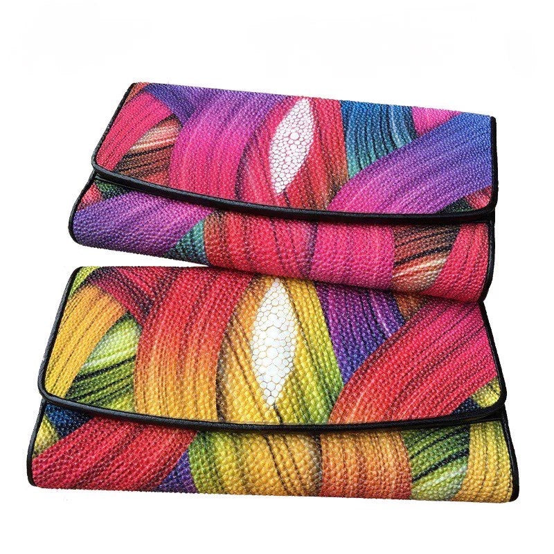 Genuine stingray TriFold Wallet With Floral For Women