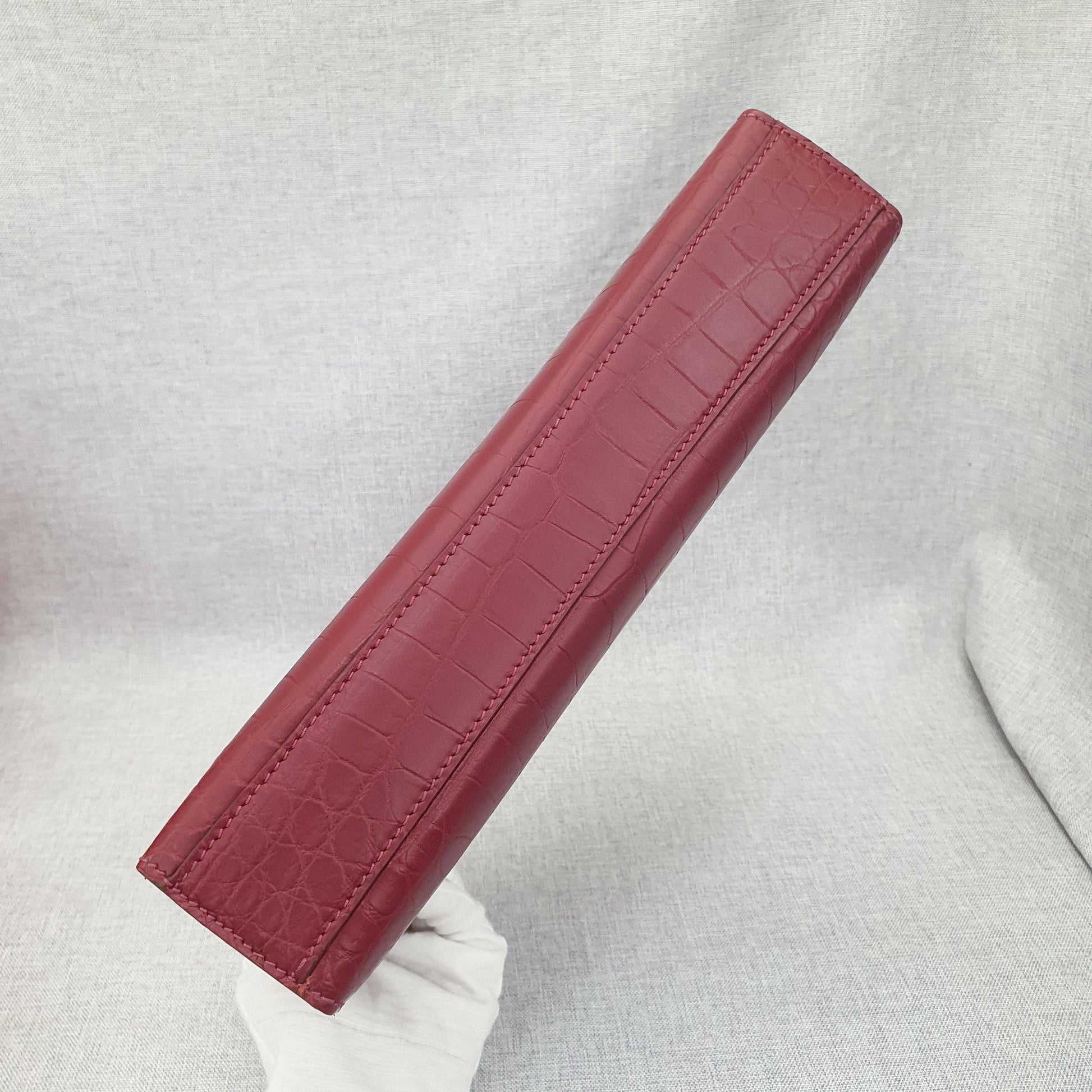 Mens Matt Genuine Crocodile Skin Leather Clutch Wine Red