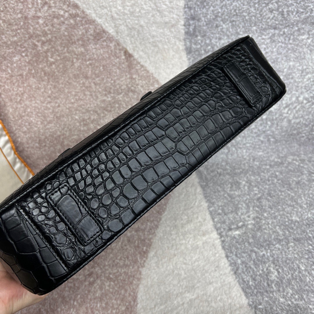 Men's Crocodile Briefcase Business Document Bags  Black