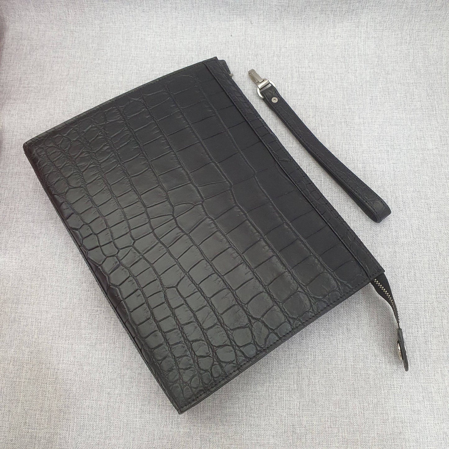 Mens Matt Genuine Crocodile Skin Leather Clutch Black