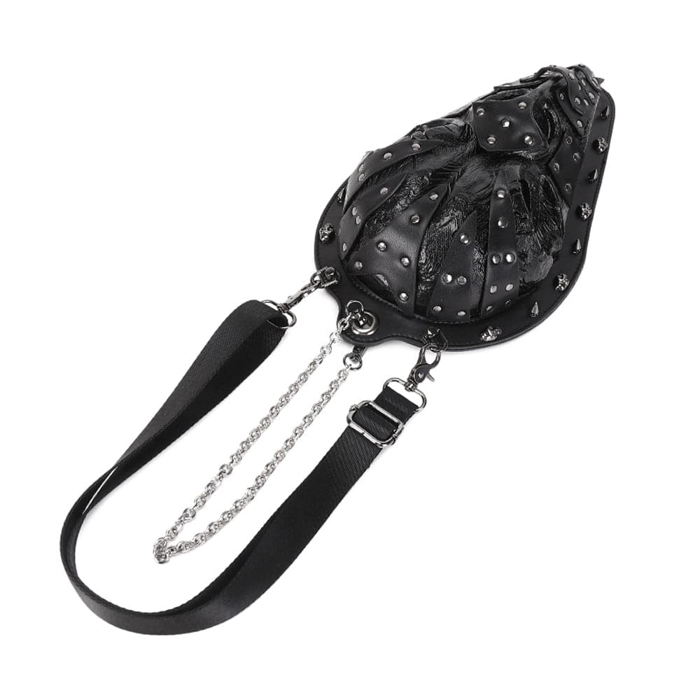 Rossie Viren 3D studded fashion bird mouth shoulder bag with chain handle, stylish crossbody messenger bag with unique 3D design.