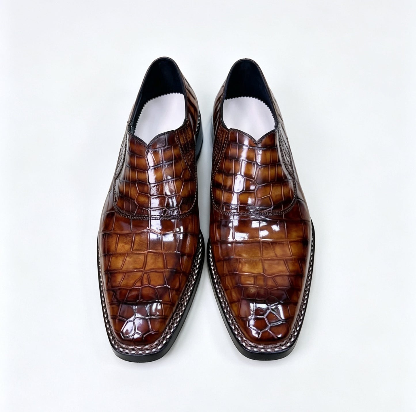 Crocodile Shoes, Men's Vintage Brown Crocodile Leather Loafer Slip-On Shoes