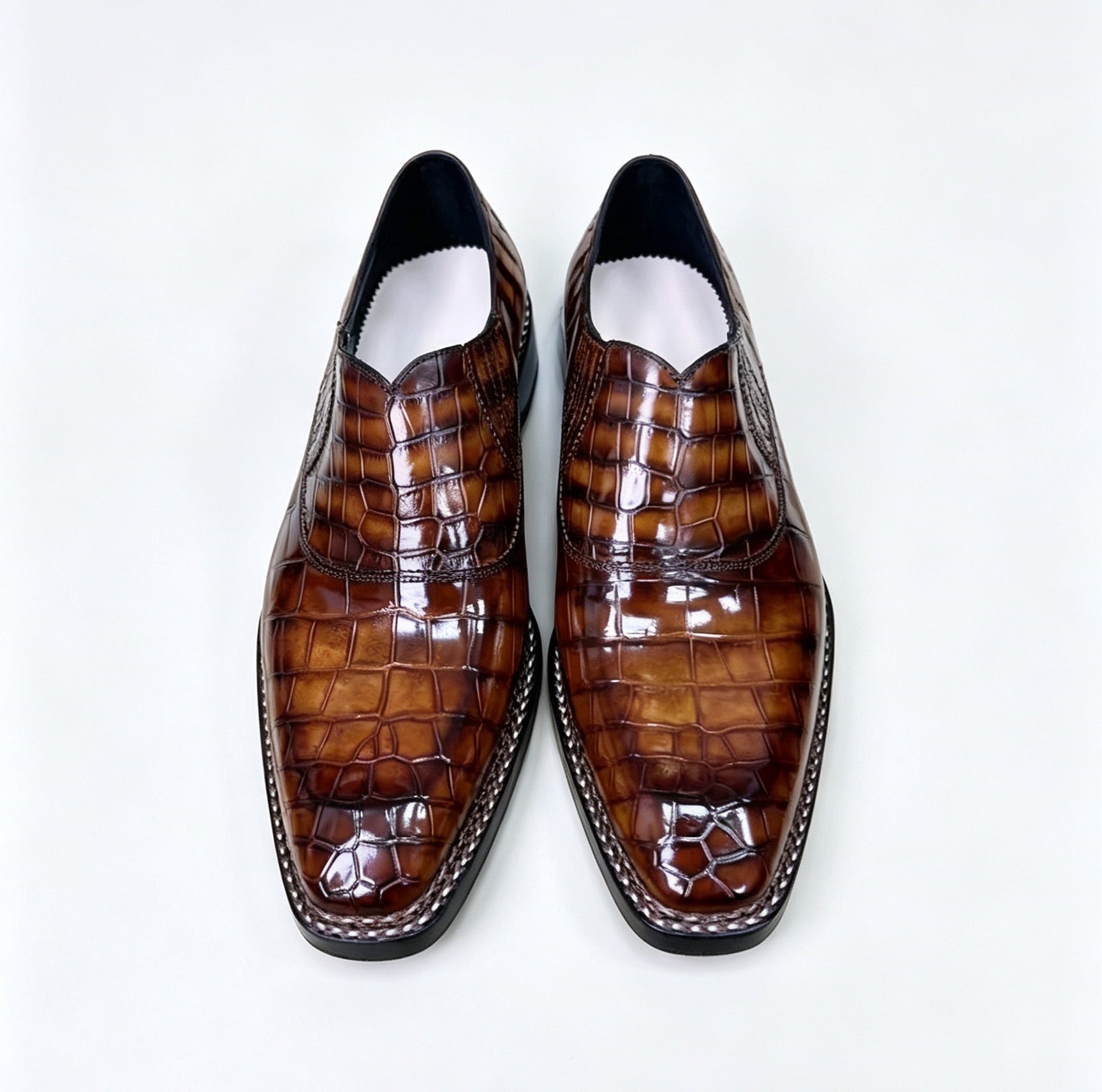 Crocodile Shoes, Men's Vintage Brown Crocodile Leather Loafer Slip-On Shoes