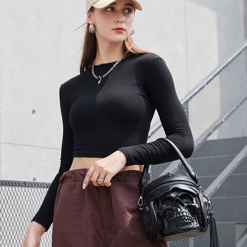 Rossie Viren 3D skull cross body bag featuring a helmet, earphones, and handle, perfect for fashion-forward style.