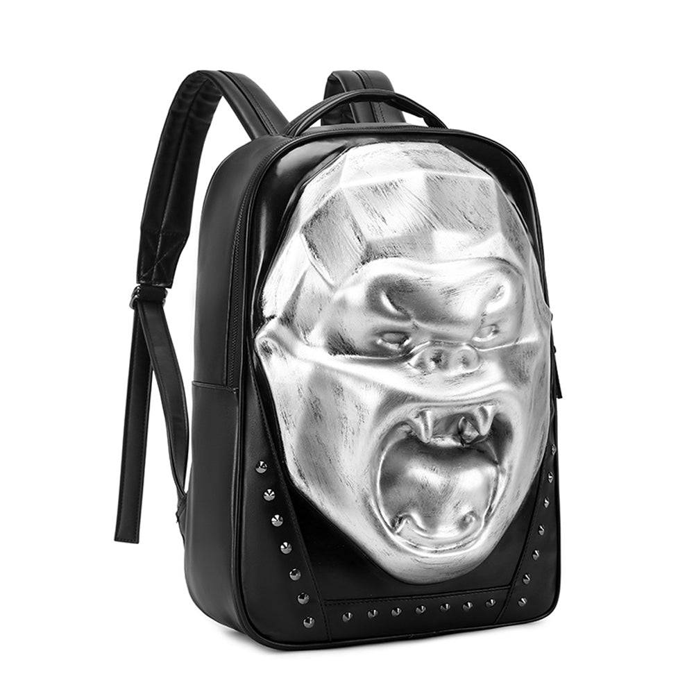 Unisex 3D skull and King Kong backpack with studs, large capacity, Rossie Viren backpack suitable for laptops and daily use.