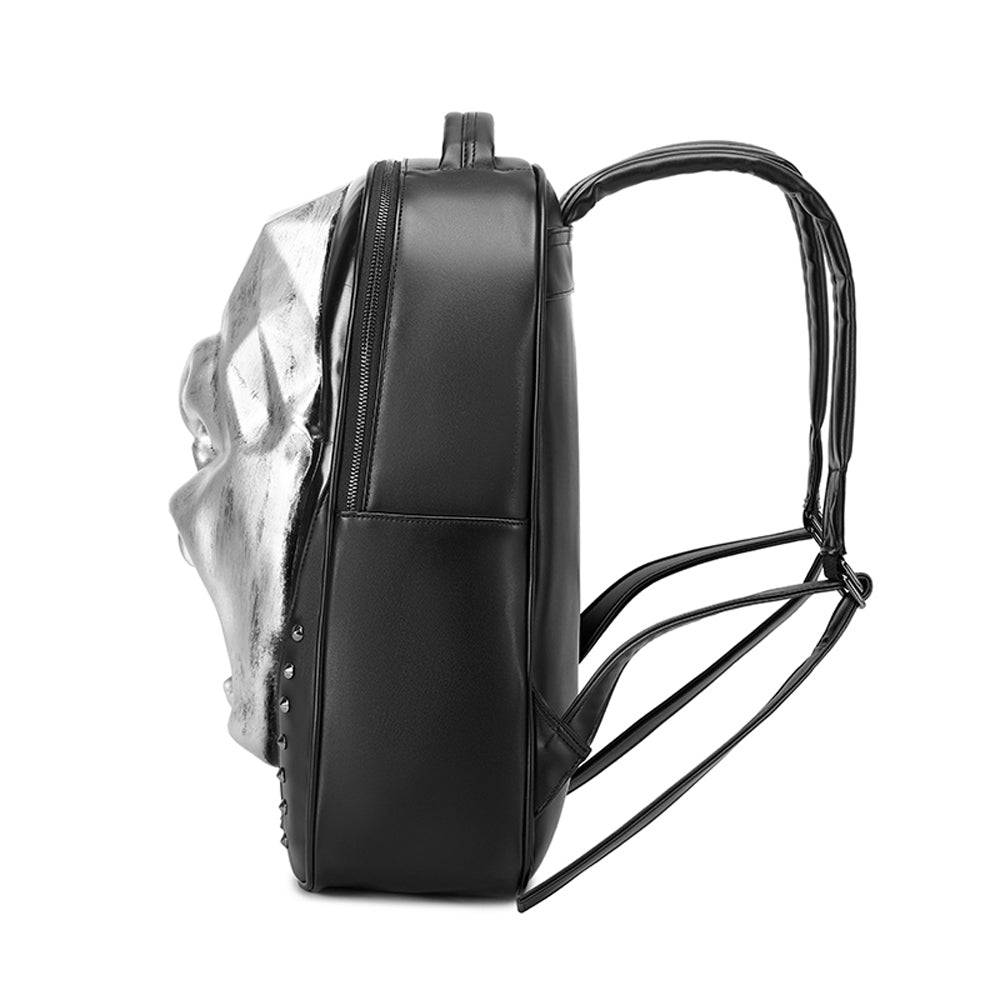 Rossie Viren unisex 3D skull and King Kong backpack with studs, large volume laptop backpack, featuring bold, detailed design.