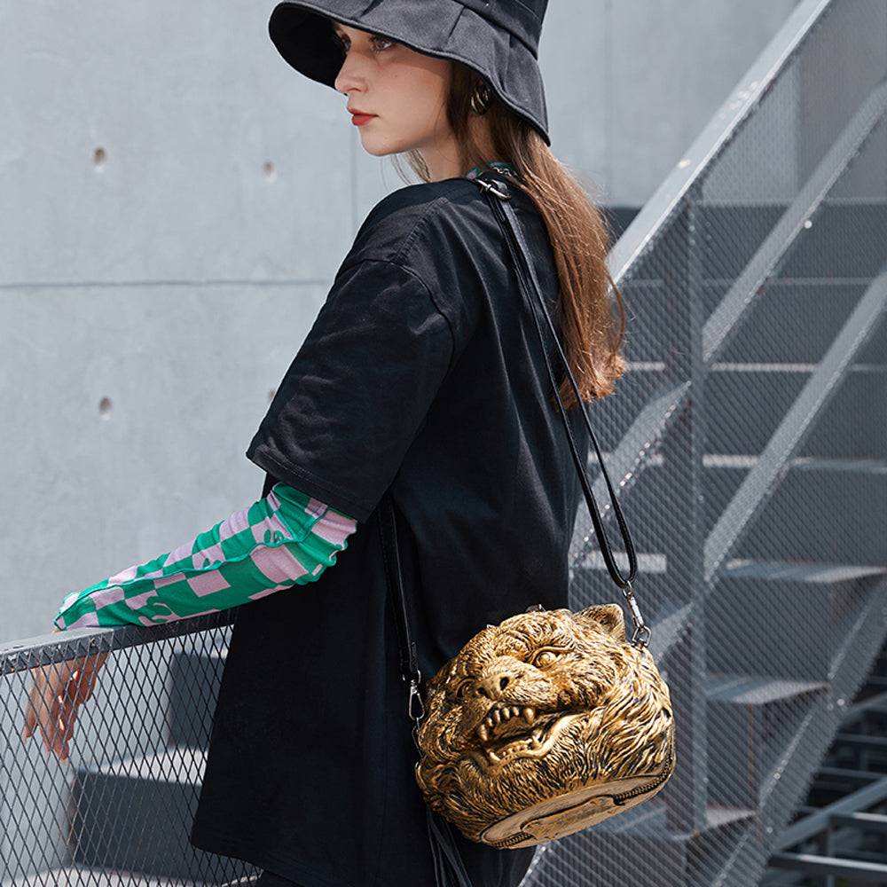 Rossie Viren 3D Happy Tiger SquareBag, stylish small cross body bag with a cute tiger head design and shoulder strap.