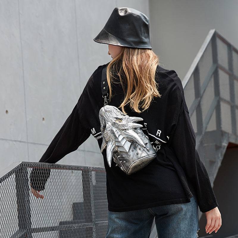 Rossie Viren 3D dragon head chest sling messenger bag with multi-way design, stylish 3D backpack for casual use