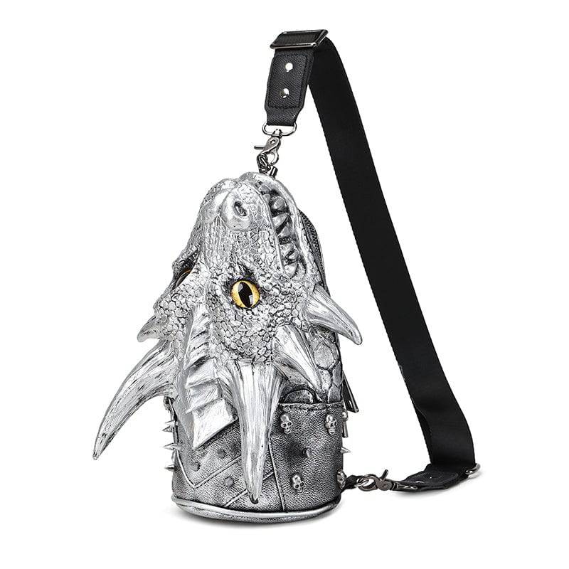 Rossie Viren 3D Dragon Head Backpack and Chest Sling Messenger Bag, multi-way fashion crossbody bag with detailed dragon design.