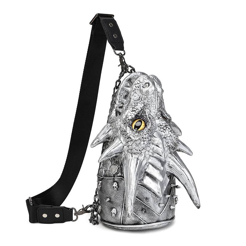 Rossie Viren 3D backpack with dragon head design, multi-way chest sling messenger bag, fashionable crossbody bag for versatile use