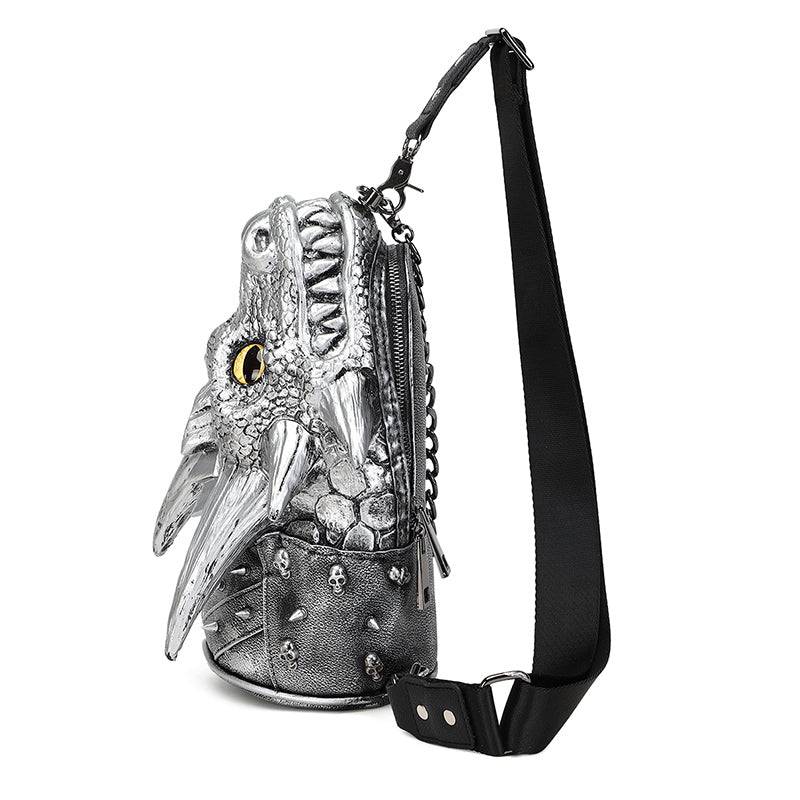 Rossie Viren 3D Dragon Head crossbody messenger bag with multi-way design, featuring a stylish 3D chest sling backpack.