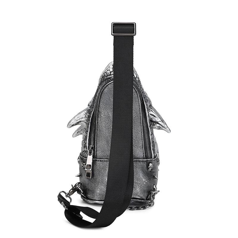 Rossie Viren 3D backpack featuring a dragon head design, versatile crossbody sling bag with stylish, multi-way carrying options.